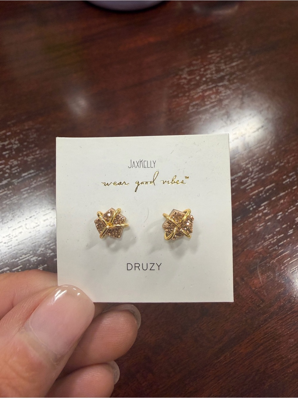 Gold Druzy Knot Stud Earrings - Rose Gold Sparkle